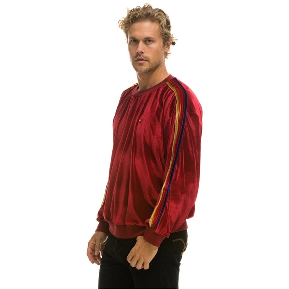 Aviator Nation Classic Velvet Relaxed Crewneck Sweatshirt Red S NWT - Picture 3 of 8